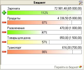 Модуль типа Бюджет в информационном окне